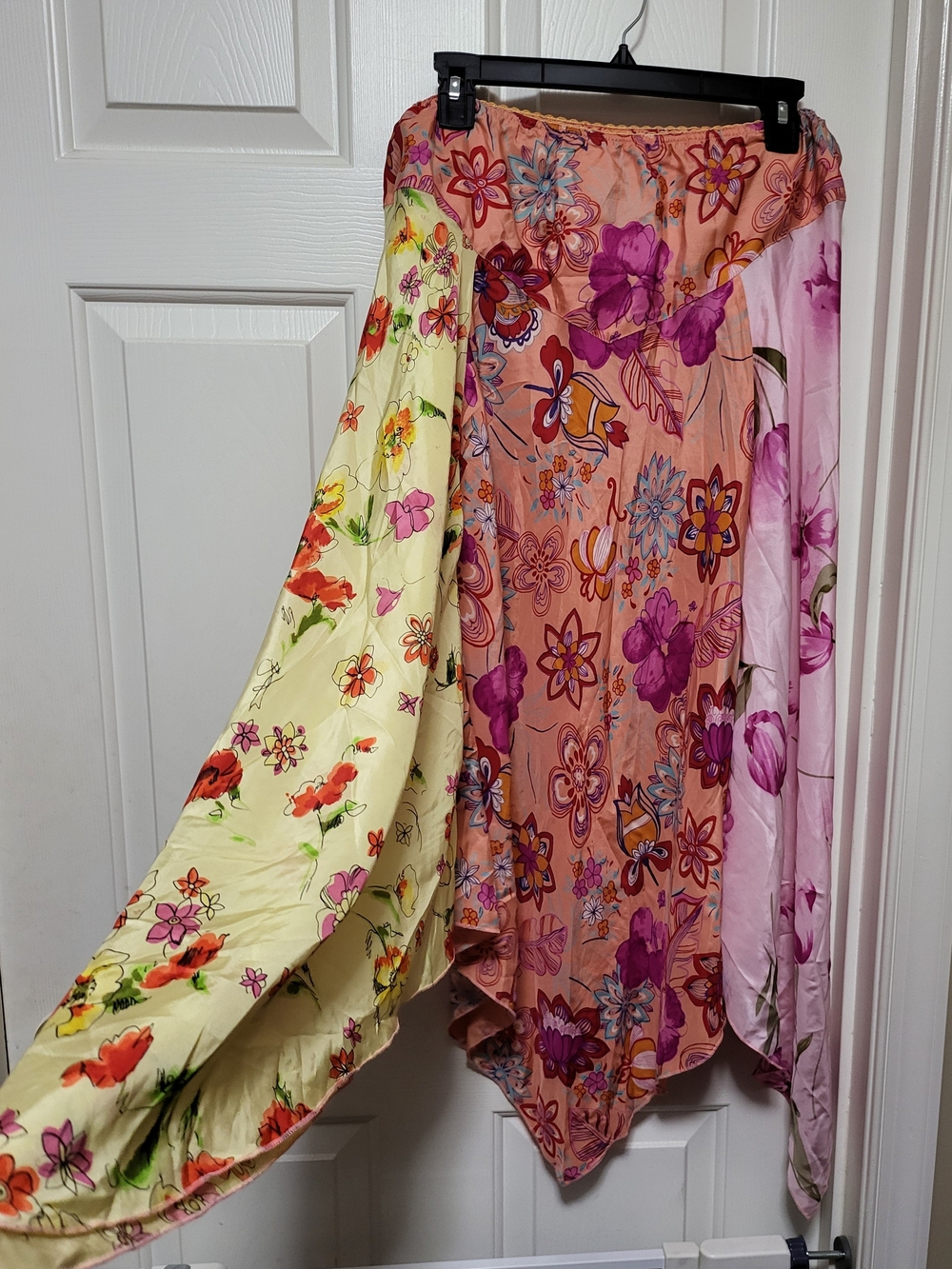 Sz 12W Roaman's Floral Maxi 100% Silk Skirt in Pink, Orange Cream, & Yellow